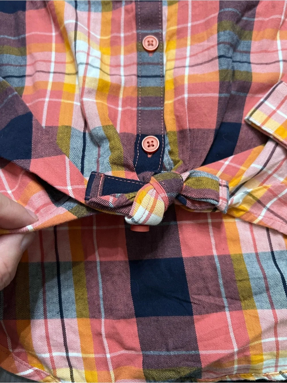 NWT The Children’s Place 7/8 Plaid Tie Front Shirt High Low Hem 100% Cotton